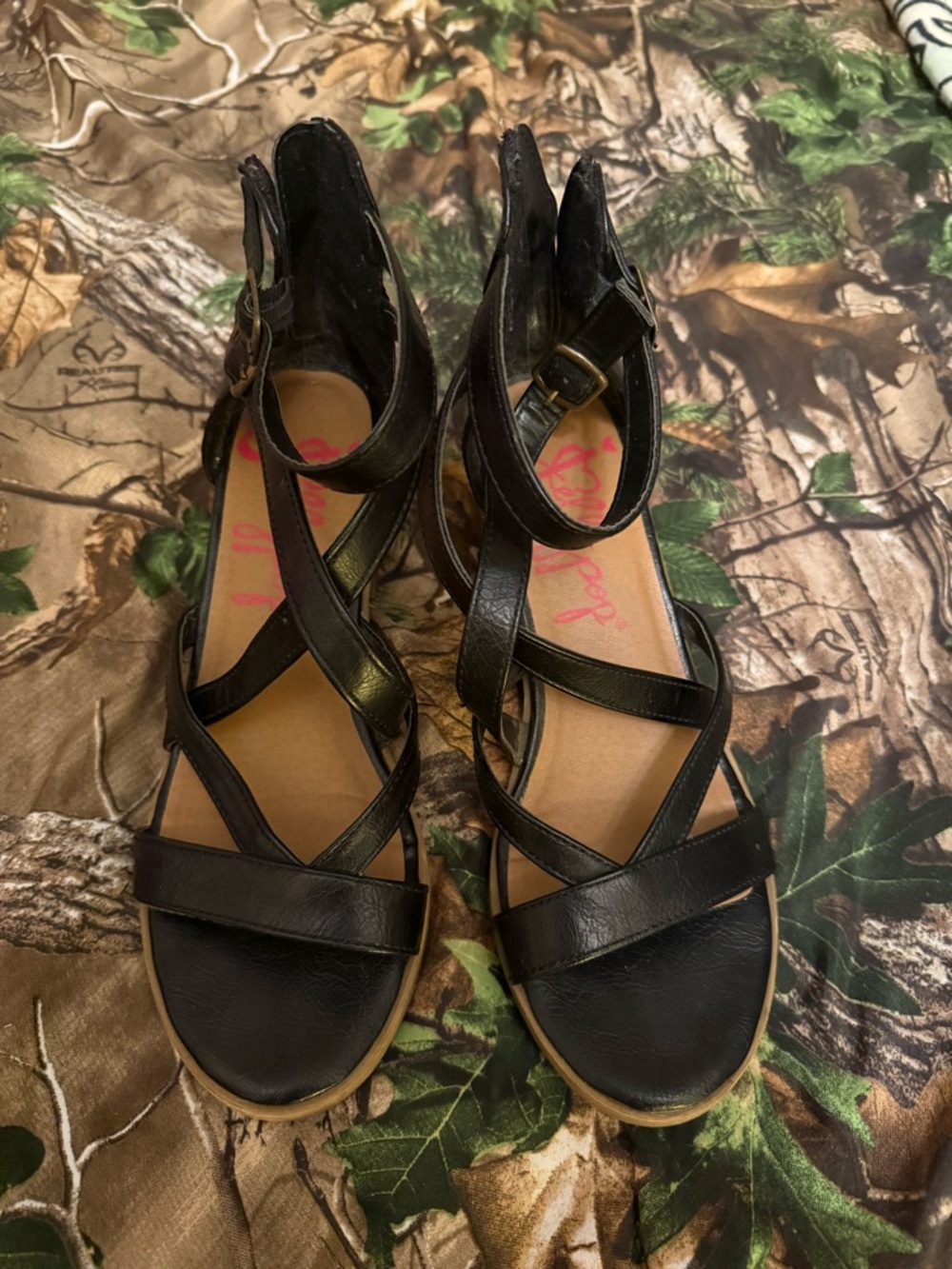 Jellypop Black Strappy Wedge Sandals